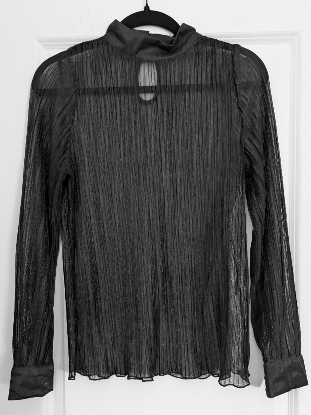 Sheer Black and Metallic Silver Pinstriped Blouse - Corporate Goth, Minimalist
